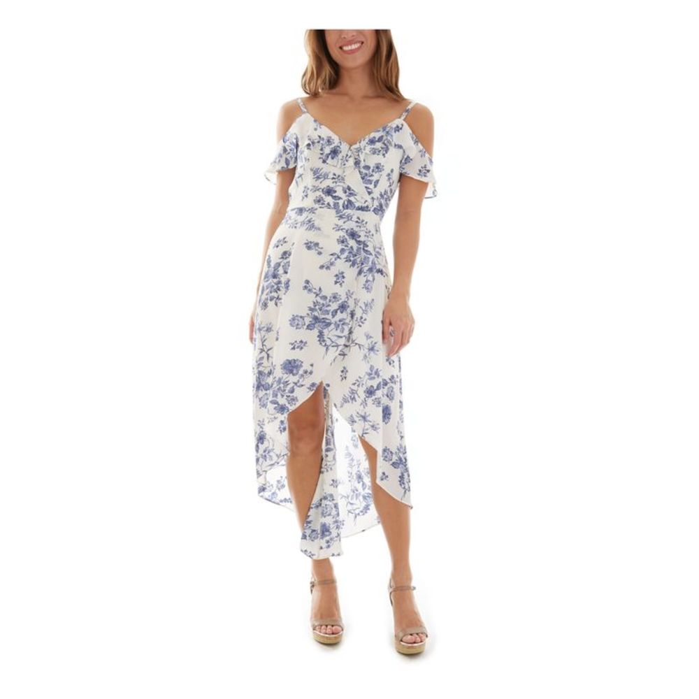BCX DRESS Womens White Flutter Sleeve Tea-Length Evening Hi-Lo Dress Juniors XL